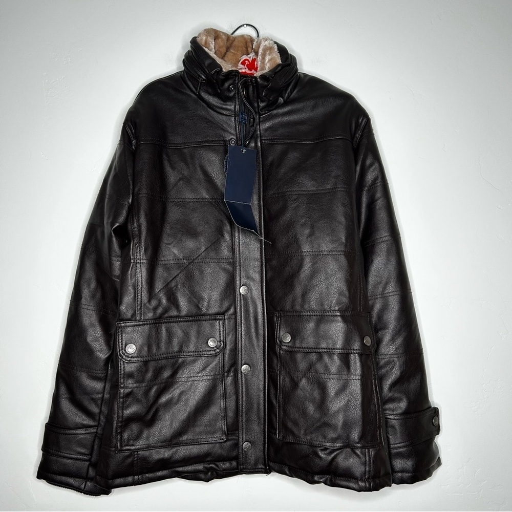 NWT‎ Emporio &Co Dark Brown Faux Leather Jacket Coat Size XXL Fits like a Large